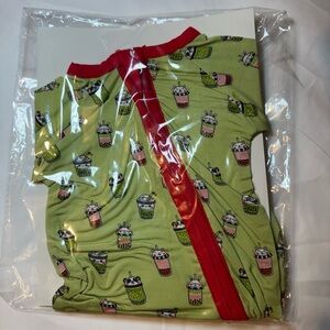Kids Green Boba Bamboo Zippy Pajamas with Red Trim